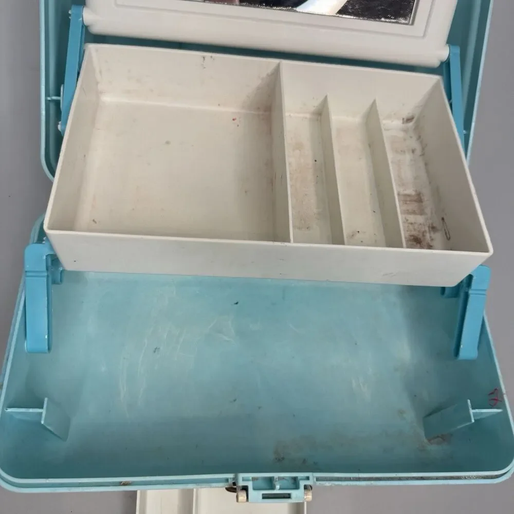 Caboodles Vintage 90s Makeup Case Blue Marble 2 Tier Tray Mirror GUC